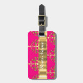 ショッキングピンクの金ゴールドの王冠 ラゲッジタグ (正面縦)