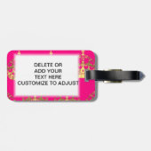 ショッキングピンクの金ゴールドの王冠 ラゲッジタグ (裏面横)