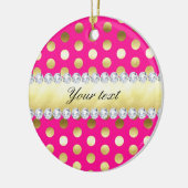 ショッキングピンクの金ゴールドホイルの水玉模様のダイヤモンド セラミックオーナメント (左)