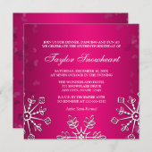 ショッキングピンクの雪片のSWEET SIXTEENの誕生日 招待状 (正面/裏面)