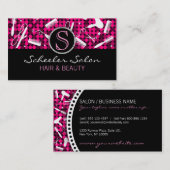 ショッキングピンクの魅力的なヘアーサロンのモノグラムの名刺 名刺 (正面/裏面)