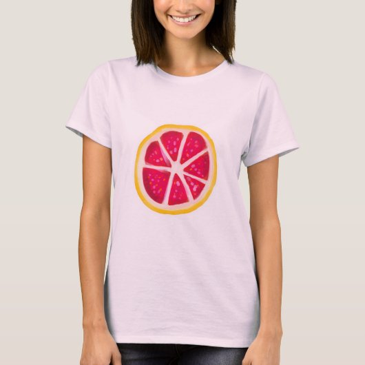 ショッキングピンクの黄色の柑橘類のグレープフルーツの切れ Tシャツ (正面)