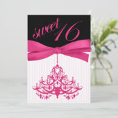 ショッキングピンクの黒のシャンデリアのSweet sixteenの招待状 招待状 (スタンド正面)