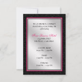 ショッキングピンクの黒のダマスク織のダイヤモンドの披露宴カード 招待状 (裏面)