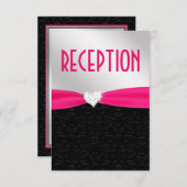 ショッキングピンクの黒のダマスク織のダイヤモンドの披露宴カード 招待状 (正面/裏面)