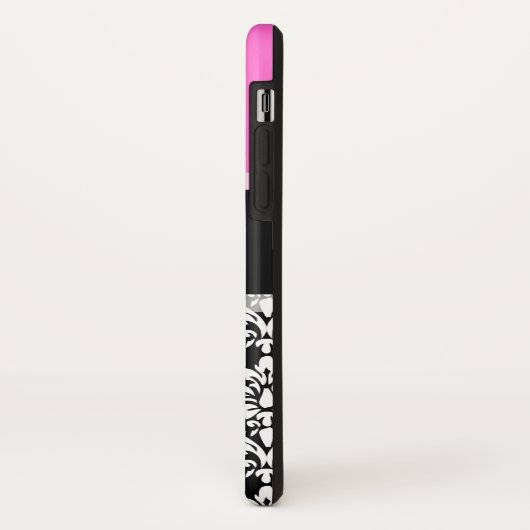 ショッキングピンクの黒のダマスク織のモノグラムの名前 Case-Mate iPhoneケース (裏面/左)