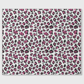 ショッキングピンクの黒のヒョウのアニマルプリントパターン ラッピングペーパー (フラット)