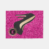 ショッキングピンクの黒のモノグラム|のハイヒールのグリッター フリースブランケット (正面(横))