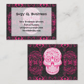 ショッキングピンクの黒の砂糖のスカルのバラのゴシック様式グランジ 名刺 (正面/裏面)