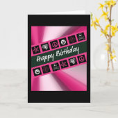 ショッキングピンクの10代のな誕生日 カード (黄色い花)