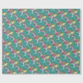 ショッキングピンクサンタのクリスマスのフラミンゴの包装紙 ラッピングペーパー (フラット)