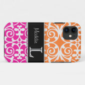 ショッキングピンク及びオレンジダマスク織のモノグラムのiPhone 5 Case-Mate iPhoneケース (裏面(横))