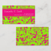 ショッキングピンク及び緑スクロールストライプミニマルな情報のデザイン 名刺 (正面/裏面)