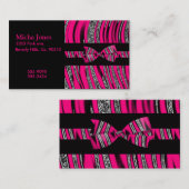 ショッキングピンク及び黒いシマウマのグリッターは縞で飾ります 名刺 (正面/裏面)