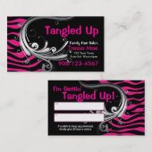 ショッキングピンク及び黒いシマウマのプリントのサロン 予約カード (正面/裏面)