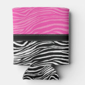 ショッキングピンク及び黒いシマウマのプリントのモノグラムパターン 缶クーラー (裏面)