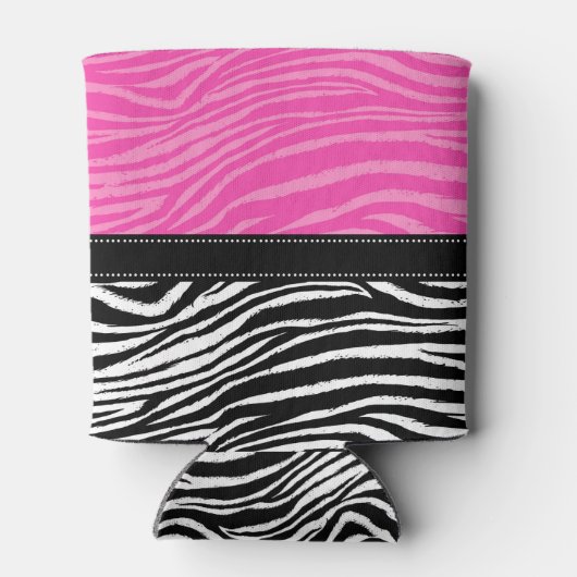 ショッキングピンク及び黒いシマウマのプリントのモノグラムパターン 缶クーラー (裏面)