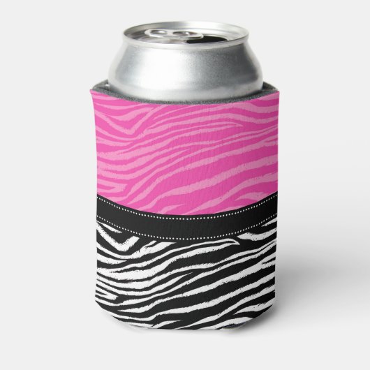 ショッキングピンク及び黒いシマウマのプリントのモノグラムパターン 缶クーラー (缶裏面)