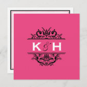 ショッキングピンク及び黒い正方形の頂上の招待 招待状 (正面/裏面)