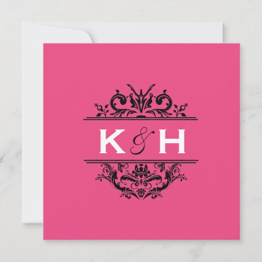 ショッキングピンク及び黒い正方形の頂上の招待 招待状 (正面)