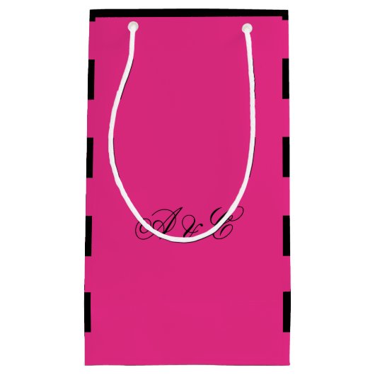 ショッキングピンク及び黒のストライプのパーティーのバッグ スモールペーパーバッグ (正面)