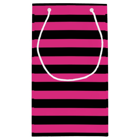 ショッキングピンク及び黒のストライプのベビーシャワーの好意のバッグ スモールペーパーバッグ (裏面)