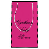 ショッキングピンク及び黒のストライプのベビーシャワーの好意のバッグ スモールペーパーバッグ (正面)