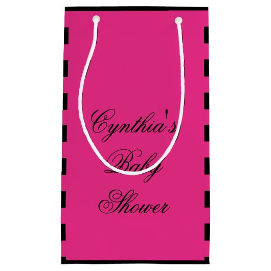 ショッキングピンク及び黒のストライプのベビーシャワーの好意のバッグ スモールペーパーバッグ (正面)