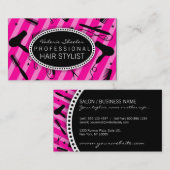 ショッキングピンク及び黒髪のサロン用具 名刺 (正面/裏面)
