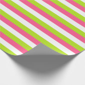 ショッキングピンク、白およびライムグリーンのストライプ ラッピングペーパー (角)
