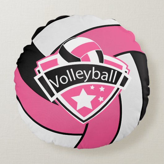 ショッキングピンク、白くおよび黒いバレーボール ラウンドクッション (正面)