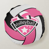 ショッキングピンク、白くおよび黒いバレーボール ラウンドクッション (裏面)