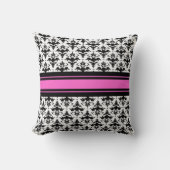 ショッキングピンク、白黒フランスのなダマスク織 クッション (正面)