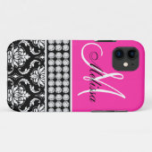 ショッキングピンク、黒いダマスク織によって印刷されるダイヤモンド Case-Mate iPhoneケース (裏面(横))