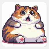 ショックを受けたオレンジ色の太い猫のミームピクセルアート スクエアシール (正面)