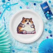 ショックを受けたオレンジ色の太い猫のミームピクセルアート ペーパープレート (パーティー)