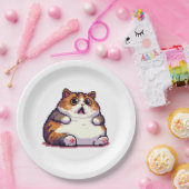 ショックを受けたオレンジ色の太い猫のミームピクセルアート ペーパープレート (パーティー)