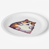 ショックを受けたオレンジ色の太い猫のミームピクセルアート ペーパープレート (アングル)