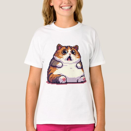 ショックを受けたオレンジ色の太い猫ミーム Tシャツ (正面)