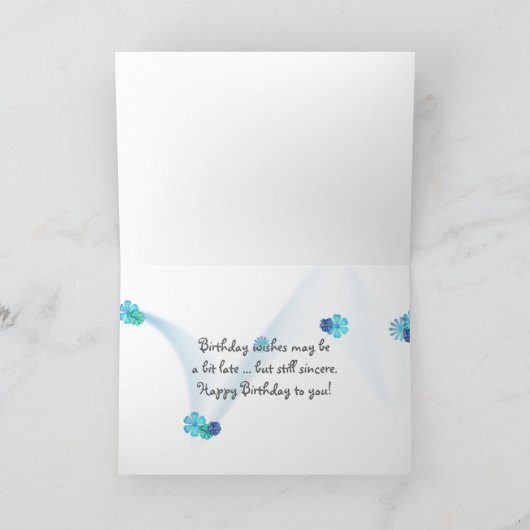 ショックを受けた表情をした遅れ気味のバースデーボーイ カード (内部)