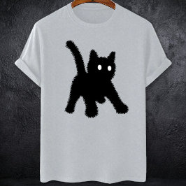 ショックを受けた驚いた黒猫ミーム社会不安 Tシャツ