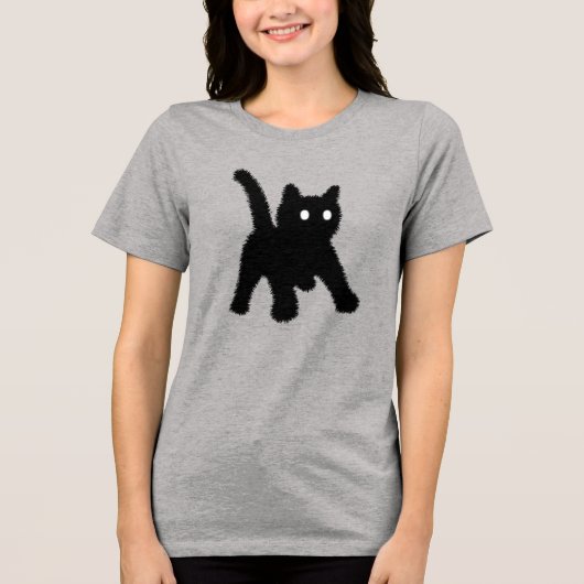ショックを受けた驚きの黒猫ミーム トライブレンドＴシャツ (正面)
