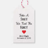 ショットを取る我々は結び目の結婚式の引き出物ラベル ギフトタグ (正面)