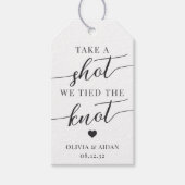 ショットを取る、我々は結び目結婚式の引き出物 ギフトタグ (正面)