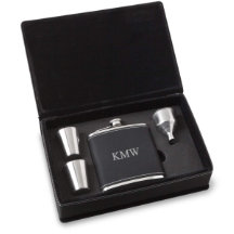 ショットガラスセット&ブラックモノグラムフェイクレザーフラスコ