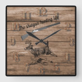 ショットガン狩りライフウッズバックとショットガン スクエア壁時計 (正面)