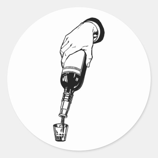 ショットグラスパーティーアートにウイスキーを注ぐ ラウンドシール (正面)