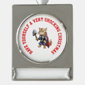 ショッパーソナライズされたクなクリスマス シルバープレートバナーオーナメント (正面)