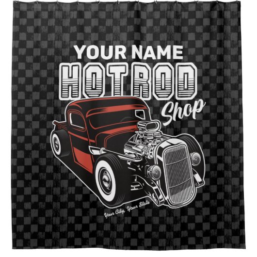 ショッパーソナライズされたプ改造レトロガレージトラック シャワーカーテン (正面)