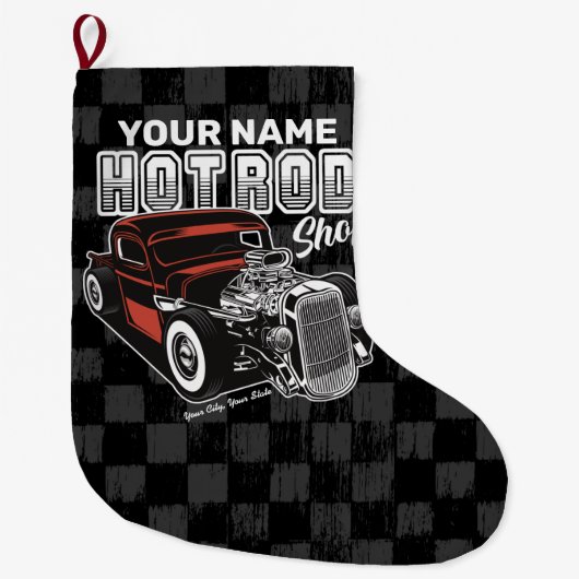 ショッパーソナライズされたプ改造レトロガレージトラック ラージクリスマスストッキング (正面)